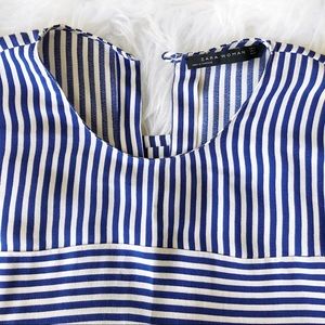 Zara White and Blue Striped boxy Top